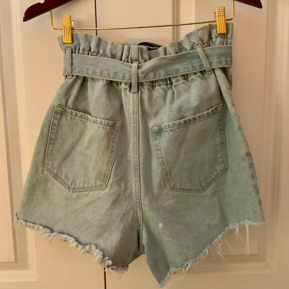 Vervet Paperbag Belted Denim Shorts Light Wash Elastic Waist Medium - Picture 7 of 12